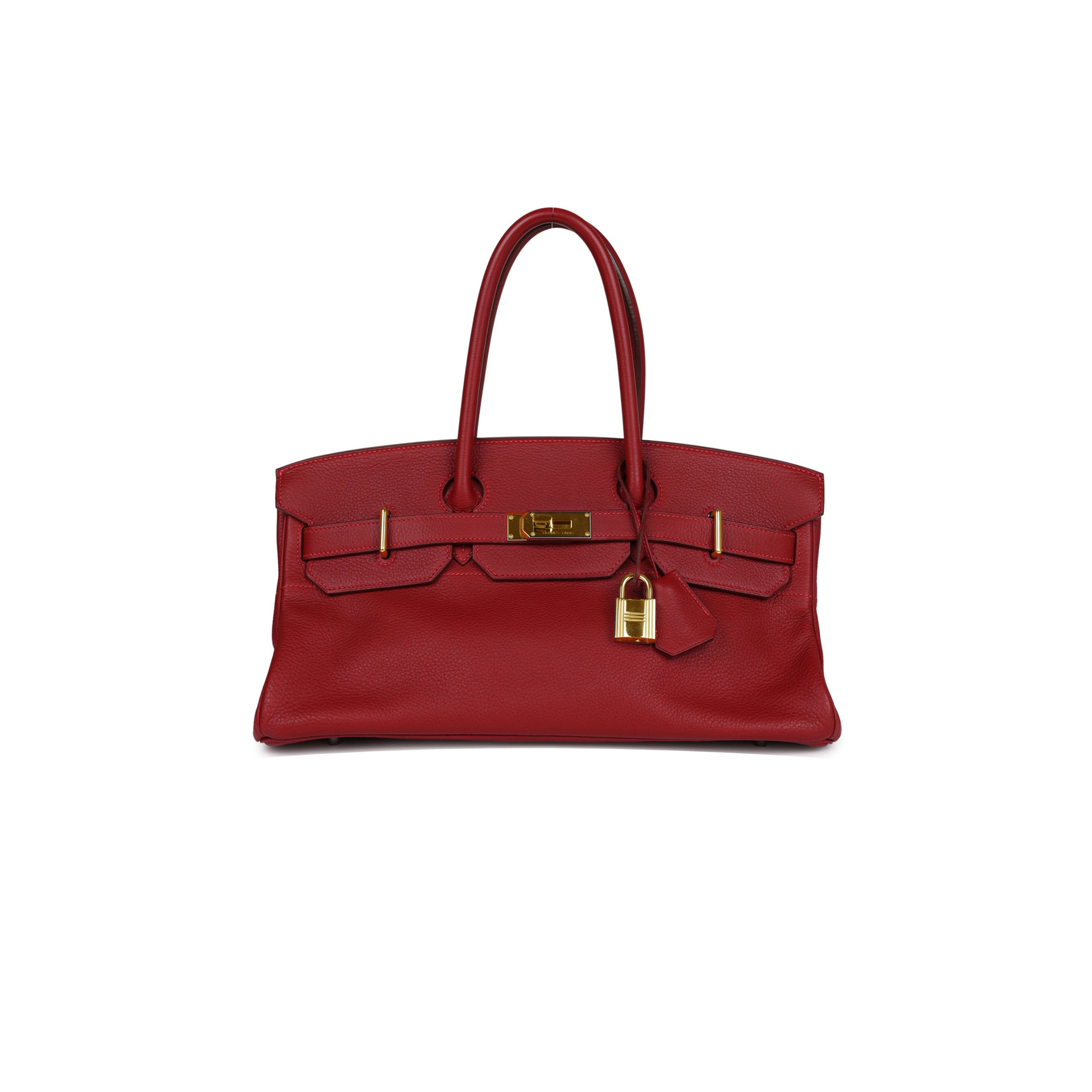 H**mes master shoulder birkin 42 ruby red gold buckle bag 42632442553 (42*21*16cm)